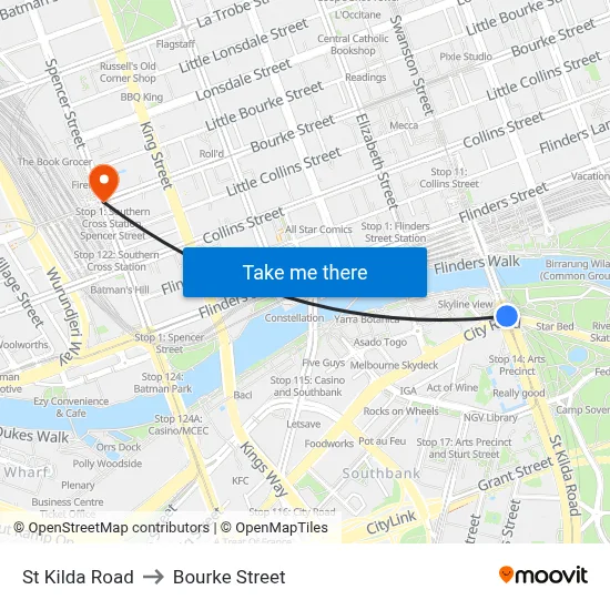 St Kilda Road to Bourke Street map