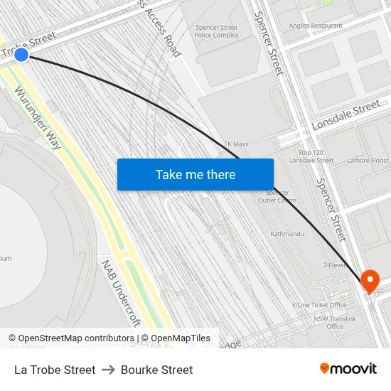 La Trobe Street to Bourke Street map