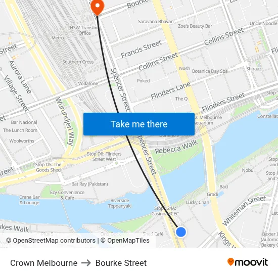 Crown Melbourne to Bourke Street map