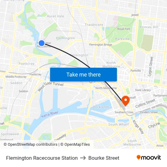 Flemington Racecourse Station to Bourke Street map