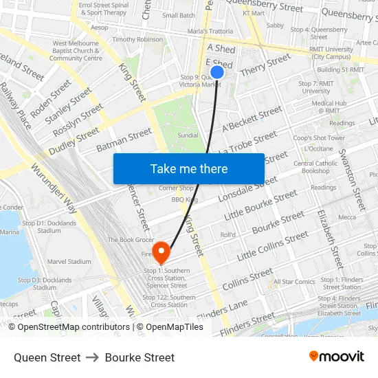 Queen Street to Bourke Street map