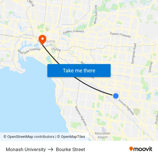 Monash University to Bourke Street map