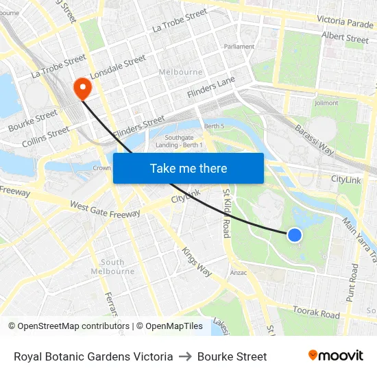 Royal Botanic Gardens Victoria to Bourke Street map