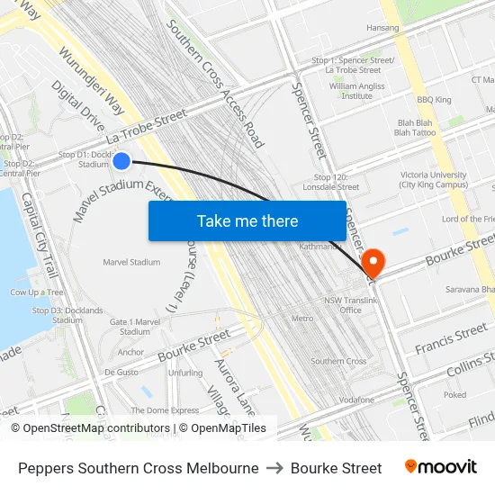 Peppers Southern Cross Melbourne to Bourke Street map