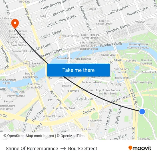 Shrine Of Remembrance to Bourke Street map