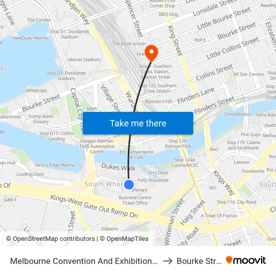 Melbourne Convention And Exhibition Centre to Bourke Street map