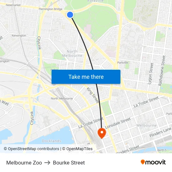 Melbourne Zoo to Bourke Street map