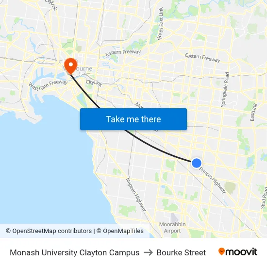 Monash University Clayton Campus to Bourke Street map