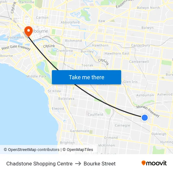 Chadstone Shopping Centre to Bourke Street map