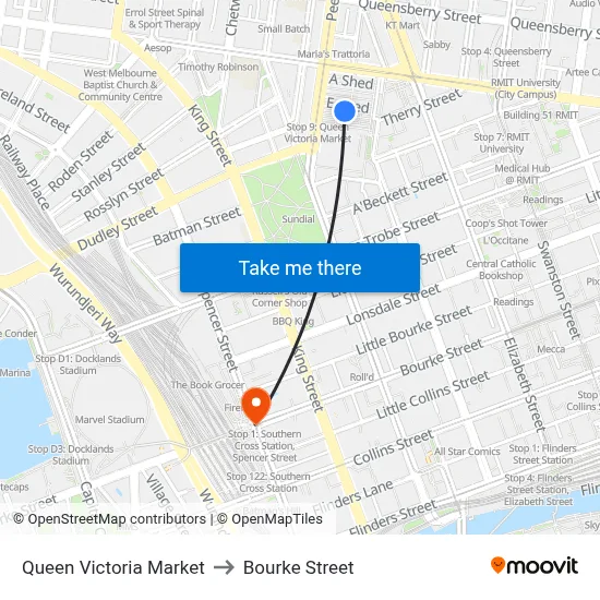 Queen Victoria Market to Bourke Street map