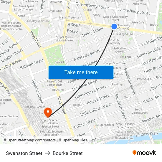 Swanston Street to Bourke Street map