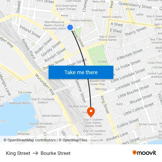 King Street to Bourke Street map