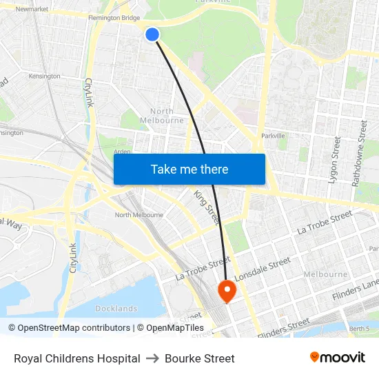 Royal Childrens Hospital to Bourke Street map