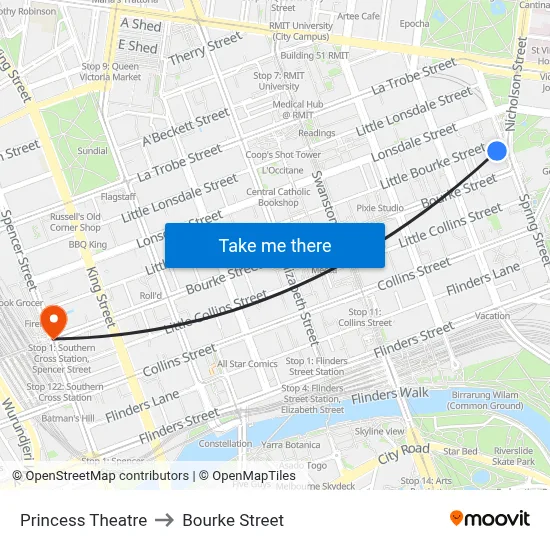 Princess Theatre to Bourke Street map