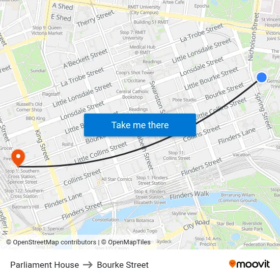 Parliament House to Bourke Street map