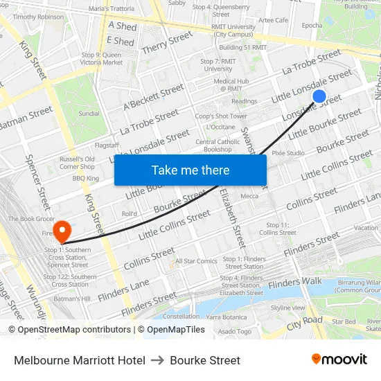 Melbourne Marriott Hotel to Bourke Street map