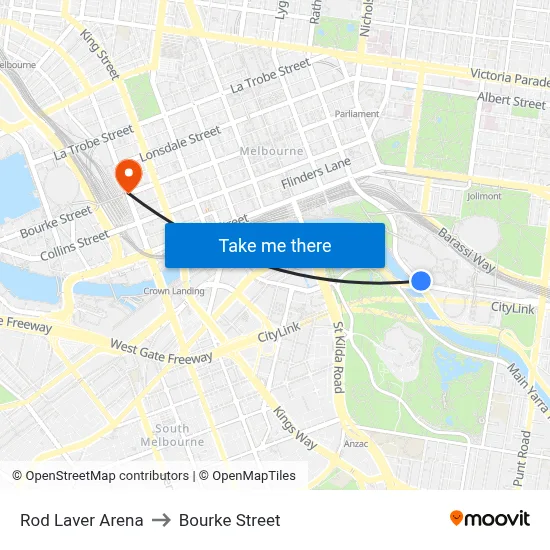 Rod Laver Arena to Bourke Street map