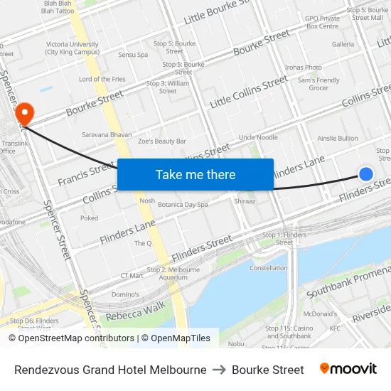 Rendezvous Grand Hotel Melbourne to Bourke Street map