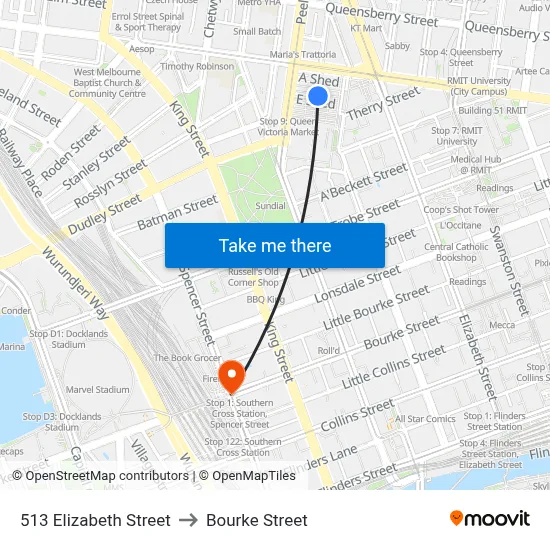 513 Elizabeth Street to Bourke Street map