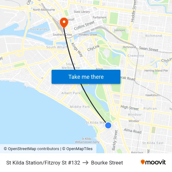 St Kilda Station/Fitzroy St #132 to Bourke Street map