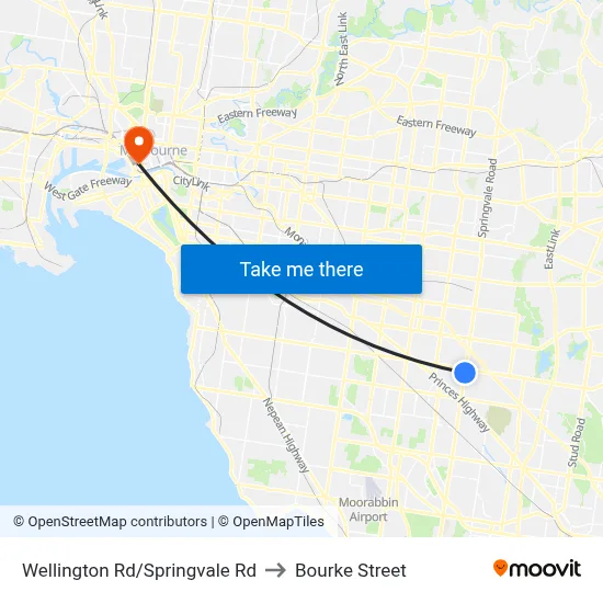 Wellington Rd/Springvale Rd to Bourke Street map