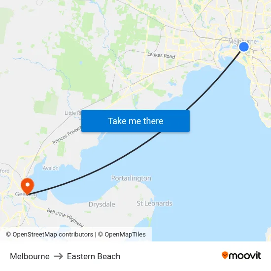 Melbourne to Eastern Beach map