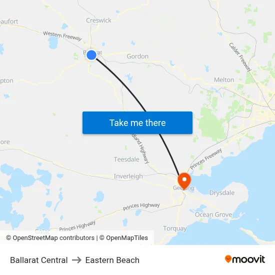 Ballarat Central to Eastern Beach map