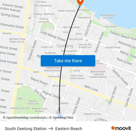 South Geelong Station to Eastern Beach map
