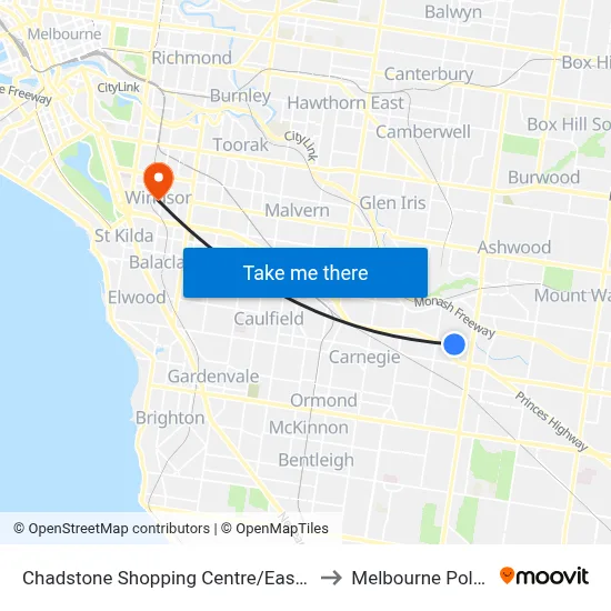 Chadstone Shopping Centre/Eastern Access Rd to Melbourne Polytechnic map