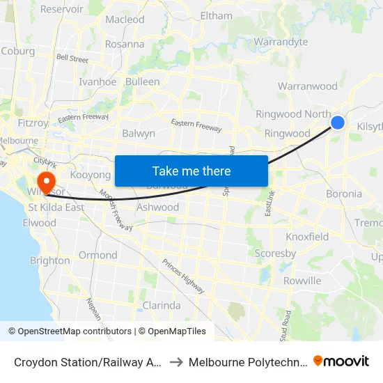 Croydon Station/Railway Ave to Melbourne Polytechnic map