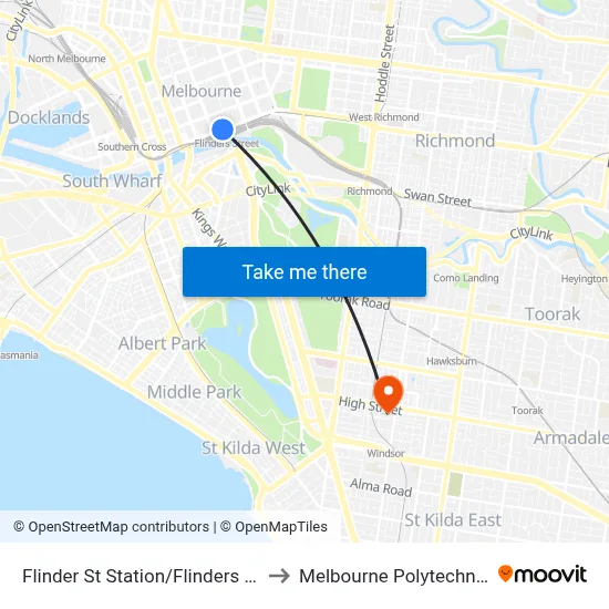 Flinder St Station/Flinders St to Melbourne Polytechnic map