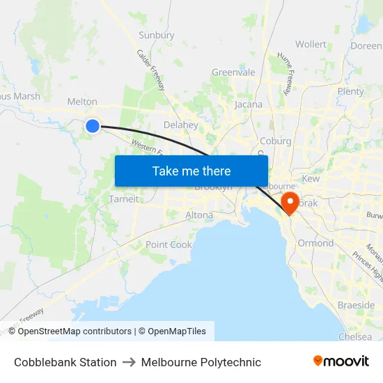 Cobblebank Station to Melbourne Polytechnic map