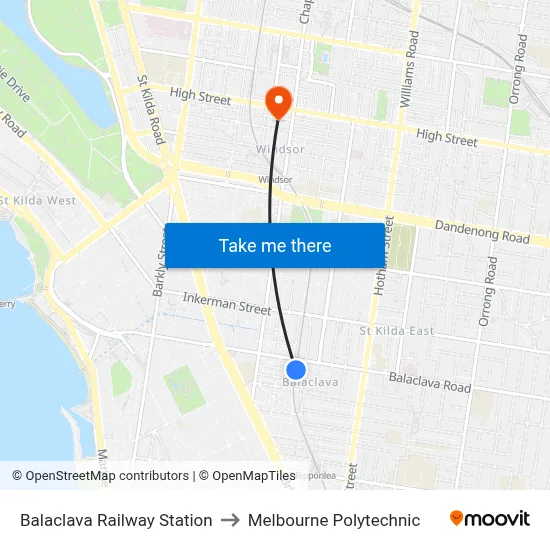 Balaclava Railway Station to Melbourne Polytechnic map
