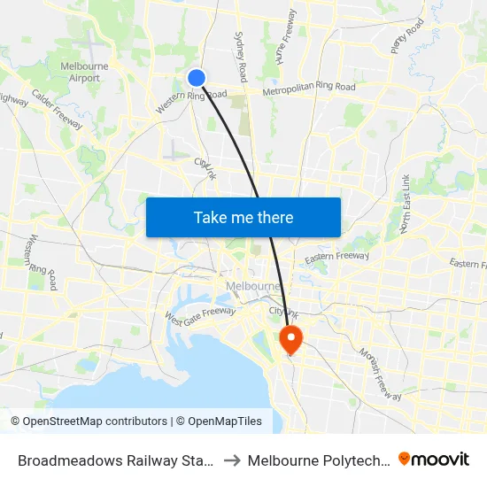 Broadmeadows Railway Station to Melbourne Polytechnic map