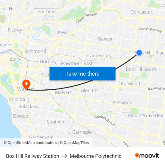 Box Hill Railway Station to Melbourne Polytechnic map