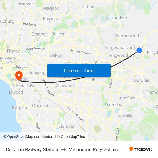 Croydon Railway Station to Melbourne Polytechnic map