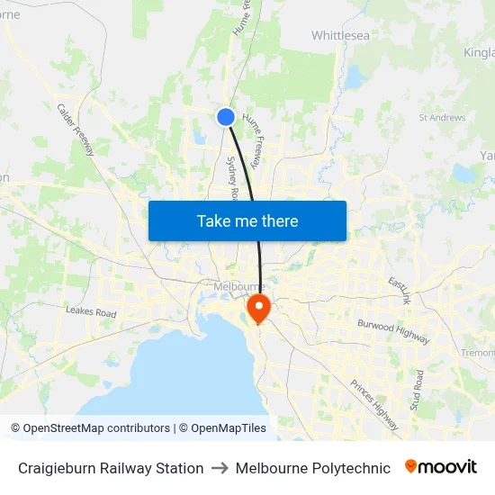 Craigieburn Railway Station to Melbourne Polytechnic map