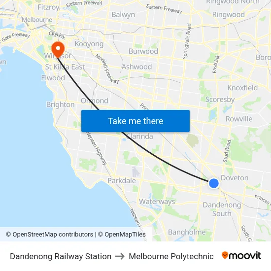 Dandenong Railway Station to Melbourne Polytechnic map