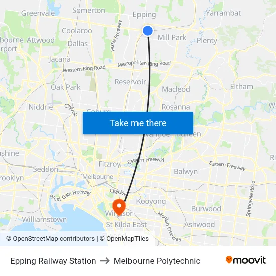 Epping Railway Station to Melbourne Polytechnic map