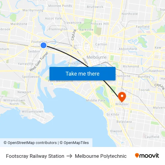 Footscray Railway Station to Melbourne Polytechnic map