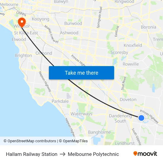 Hallam Railway Station to Melbourne Polytechnic map