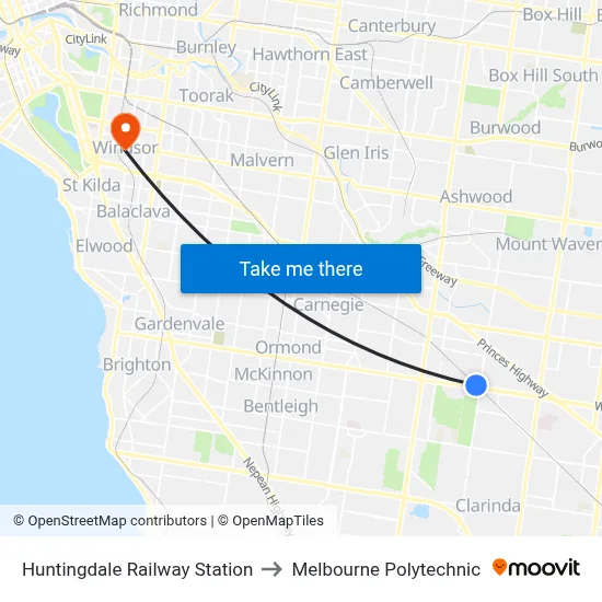 Huntingdale Railway Station to Melbourne Polytechnic map