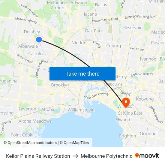 Keilor Plains Railway Station to Melbourne Polytechnic map