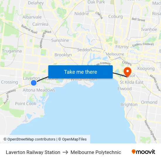 Laverton Railway Station to Melbourne Polytechnic map