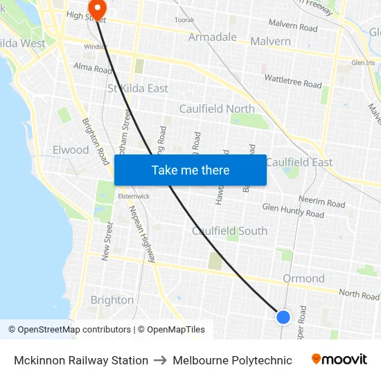 Mckinnon Railway Station to Melbourne Polytechnic map