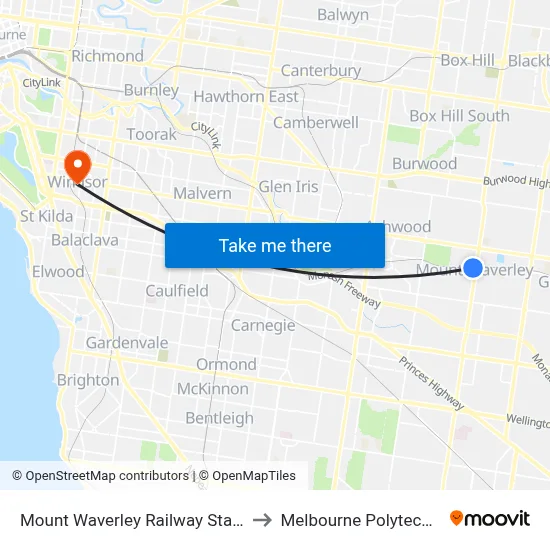 Mount Waverley Railway Station to Melbourne Polytechnic map