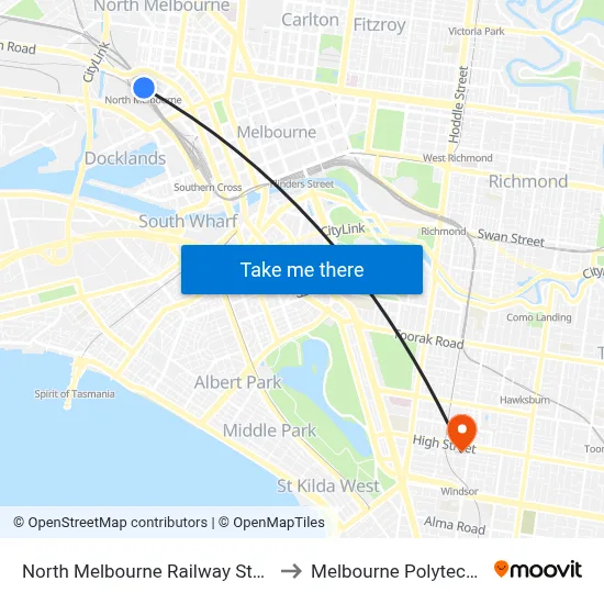 North Melbourne Railway Station to Melbourne Polytechnic map