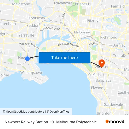 Newport Railway Station to Melbourne Polytechnic map