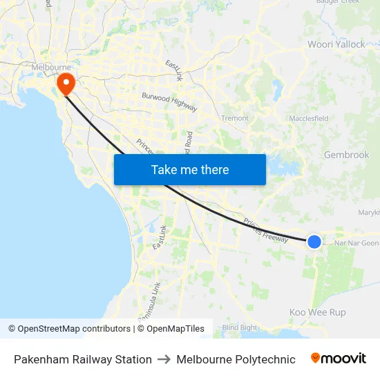 Pakenham Railway Station to Melbourne Polytechnic map