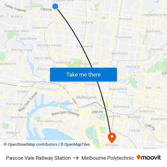 Pascoe Vale Railway Station to Melbourne Polytechnic map